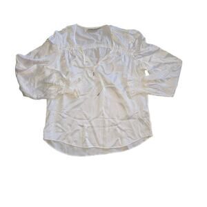 Go By Go Silk V-Neck Flowy White Elastic Cuffs L Lightweight Popover 100% Silk